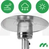 Close-up of the top part of a gas patio heater with weather icons above. Náhled obrázku produktu