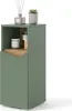 A green cabinet with an open shelf and a wooden accent. Voir les images du produit