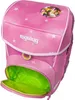 A pink ergobag school backpack with stars and a cartoon character badge. Voir les images du produit