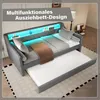 A gray sofa bed with a pull-out mattress, featuring built-in LED lighting and shelves. Anteprima dell’immagine prodotto