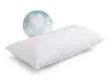A white pillow is shown on a white background with a circular graphic of cotton fibers in the upper left corner. Podgląd zdjęcia produktu