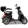 A black electric scooter with a cane leaning against it, shown from the side against a white background. Produktbild-Vorschau