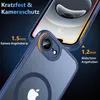 A close-up marketing image of a blue iPhone case, highlighting its protective features for the camera and screen. Náhled obrázku produktu