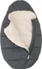 A top-down view of a grey baby sleeping bag with a cream-colored fuzzy interior, laid out flat. Produktbild-Vorschau