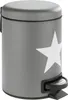 A close-up studio shot of a gray pedal trash can with a white star design. Produktbild-Vorschau