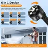 A man is using a cordless pressure washer to clean a car in front of a garage. Produktbild-Vorschau