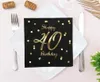 A table setting with a black napkin featuring 'Happy 40 Birthday' in gold. Náhled obrázku produktu