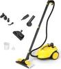 A yellow and black steam cleaner with various attachments is displayed against a white background. Produktbild-Vorschau