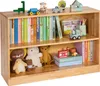 A wooden bookshelf filled with books and toys. Podgląd zdjęcia produktu