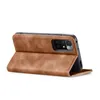 A brown flip case for a smartphone is shown from the side, propped open. Produktbild-Vorschau