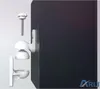 Exploded view of a white speaker wall mount system next to a black speaker. Produktbild-Vorschau