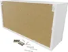 The back of a white cabinet with hardware and screws in the foreground. Produktbild-Vorschau
