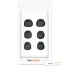 A package containing six black earbud tips, along with a small cleaning cloth, is presented against a white background. Produktbild-Vorschau