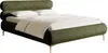 A green upholstered bed with white bedding and gold legs, shown against a white background. Produktbild-Vorschau