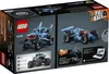 The back of a LEGO Technic Monster Jam Megalodon toy box, showing the assembled toy car and its features. Podgląd zdjęcia produktu