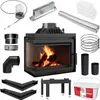 A collection of fireplace insert components and accessories laid out on a white background. Produktbild-Vorschau
