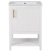 A white bathroom vanity with a golden handle and a ceramic sink on top, shown against a white background. Voir les images du produit