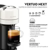 A Nespresso Vertuo Next coffee machine with a cup of coffee and marketing text. Produktbild-Vorschau