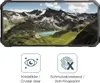 A smartphone screen displaying a mountain landscape, with two icons and text below. Produktbild-Vorschau
