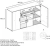 Technical drawing of a highboard with dimensions and labels. Produktbild-Vorschau