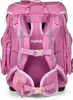 The back of a pink backpack with straps and buckles. Voir les images du produit