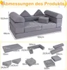 A diagram showing the dimensions of a modular children's sofa, with multiple views and measurements. Anteprima dell’immagine prodotto
