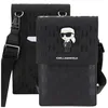 A black Karl Lagerfeld crossbody bag with a monogram pattern and a cartoonish Karl Lagerfeld figure on the front flap. Náhľad obrázku produktu
