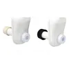 Two views of a white washing machine siphon with different connectors. Produktbild-Vorschau