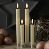 LED Stabkerzen LINA - Rustik-Optik - Echtwachs - 3D Flamme - H: 16cm - Timer - creme - 2er Set Produktbild-Vorschau
