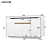 A diagram of a white sideboard with dimensions indicated by lines and numbers. Anteprima dell’immagine prodotto