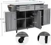 A diagram showing the dimensions of a gray kitchen island cart with a white countertop. Anteprima dell’immagine prodotto