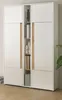 A white cabinet with wood accents and open shelving in the center. Produktbild-Vorschau