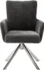 A studio shot of a gray upholstered chair with a silver metal base. Produktbild-Vorschau