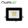 A studio shot of a black LED floodlight with a white diffuser and yellow LEDs. Produktbild-Vorschau