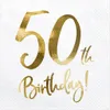 Tovaglioli per 50° compleanno 33x33cm 20 pezzi, bianco/oro Anteprima dell’immagine prodotto 1