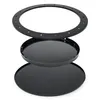 Three black metal components of a fire pit, likely a base, a middle section, and a top ring with holes, are shown stacked and separated against a white background. Anteprima dell’immagine prodotto