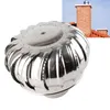 A stainless steel turbine roof vent is shown in the foreground, with a background image of brick chimneys on a tiled roof. Náhľad obrázku produktu