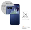 A close-up marketing image of a blue foldable smartphone, showing a protective film being applied to the exterior screen and back. Podgląd zdjęcia produktu