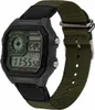 A digital Casio watch with a green nylon strap and black leather accents is shown against a white background. Produktbild-Vorschau