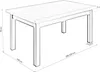 A line drawing of a table with dimensions. Produktbild-Vorschau