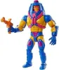 A toy action figure of a character with a large blue helmet and yellow and blue armor, holding an orange weapon. Náhľad obrázku produktu