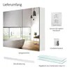 A product image showing a mirrored cabinet and its accessories, with text labels. Voir les images du produit