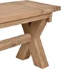 Gartenbank KISAR aus recyceltem Teak, Detailansicht des Gestells mit charakteristischem X-förmigem Holzpfeiler. Produktbild-Vorschau