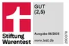 A marketing image with a logo and text indicating a product rating and test information. Produktbild-Vorschau