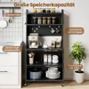 A kitchen storage unit with various items on its shelves, next to a white cabinet and a plant. Náhľad obrázku produktu