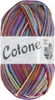 A ball of multi-colored yarn with a label. Produktbild-Vorschau