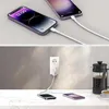 The image shows two different scenes related to charging mobile devices. The top scene depicts two smartphones being charged with white cables. The bottom scene shows a power adapter plugged into a wall socket, with a smartphone charging on a countertop ne Produktbild-Vorschau