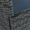 A close-up view of the woven texture of a gray outdoor furniture set, with a dark surface visible in the background. Produktbild-Vorschau