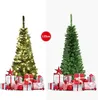 A split image showing two Christmas trees, one decorated with lights and gifts, and the other undecorated. A size indicator is present. Voir les images du produit
