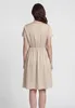 Beiges Kleid XL mit V-Ausschnitt, stoffbezogenen Knöpfen, Produktbild-Vorschau 3